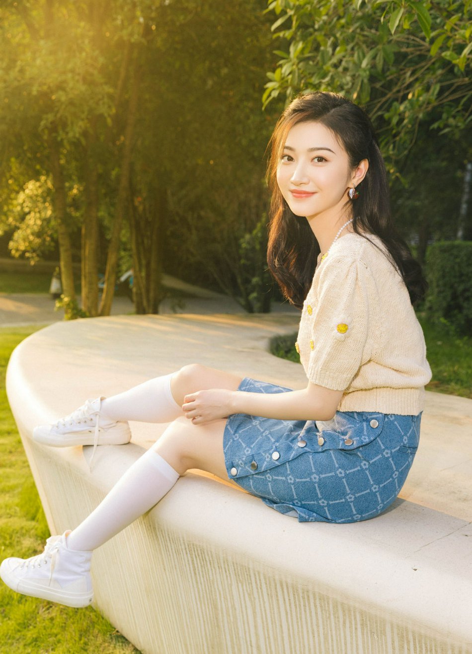 景甜夏日郊游清新甜美写真美照