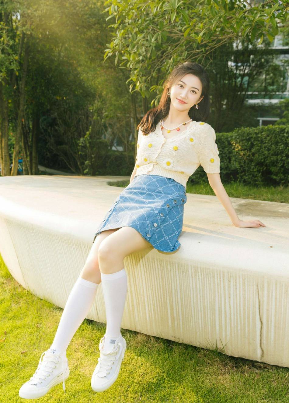 景甜夏日郊游清新甜美写真美照