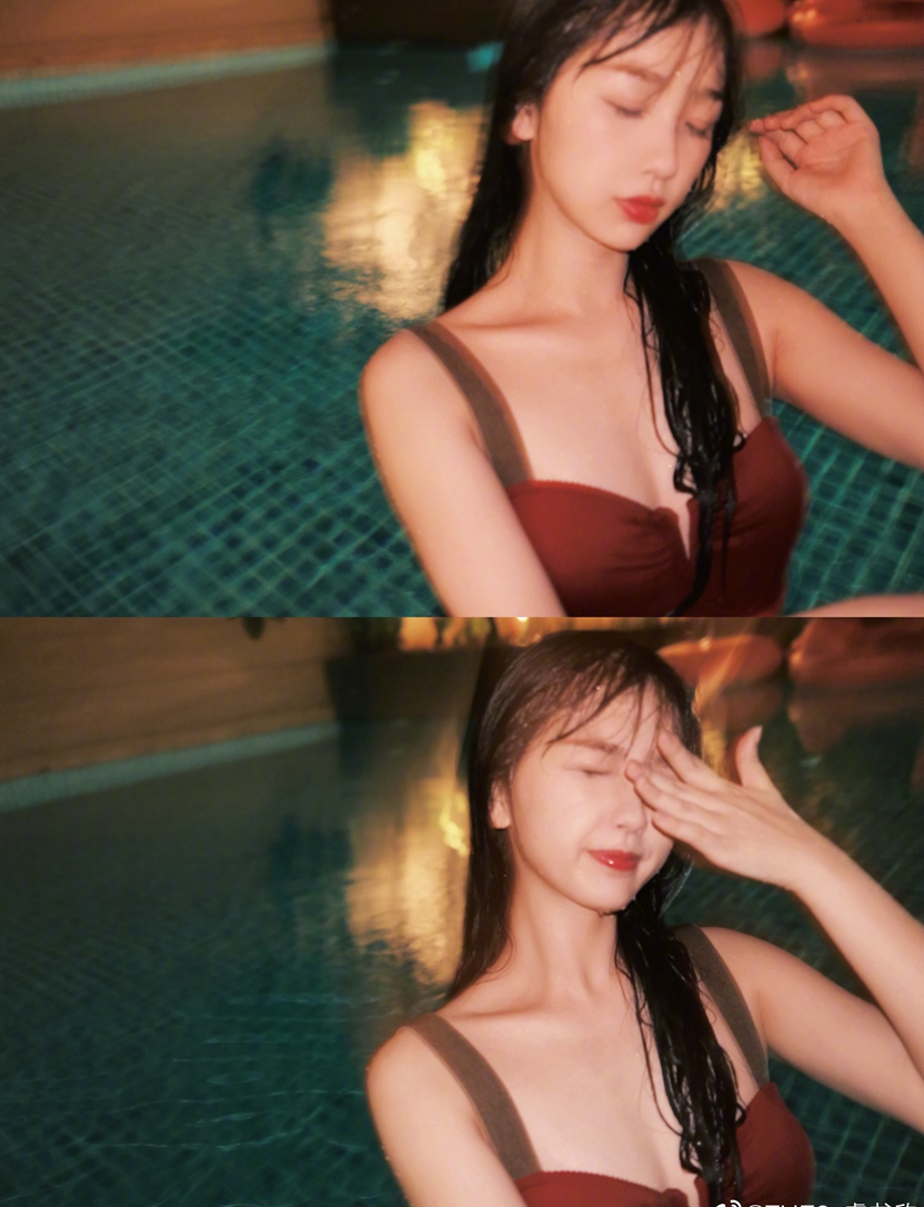 虞书欣红色露背泳装性感写真大片