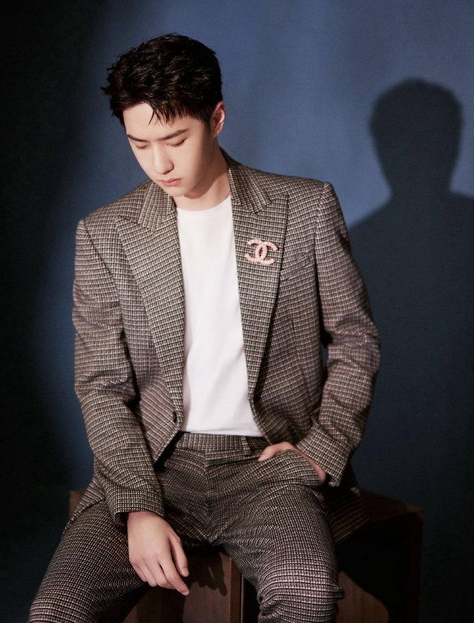 王一博格纹西装尽显干练沉稳写真