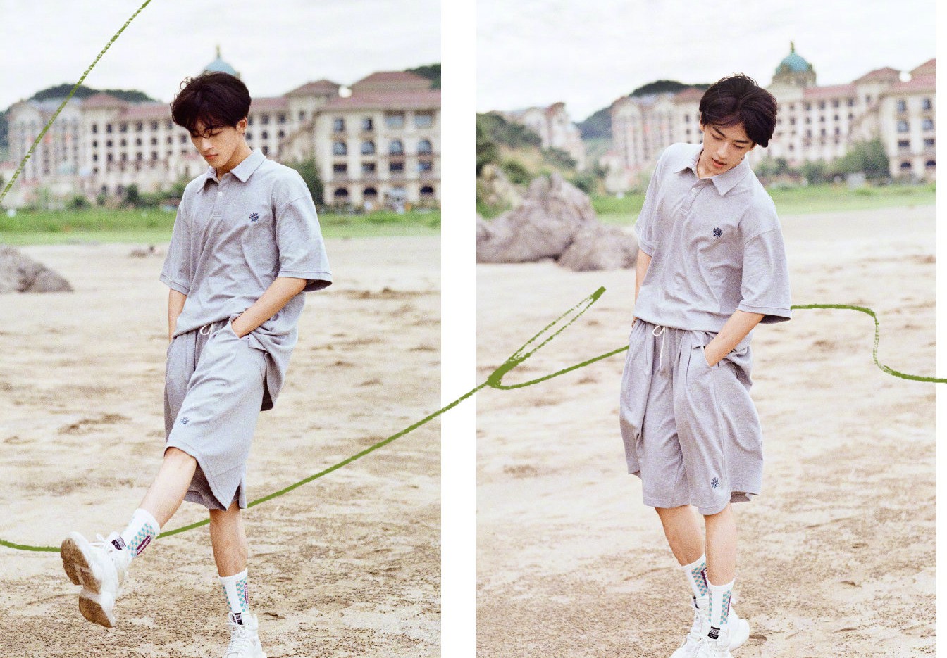 何洛洛蘑菇头造型海边胶片大片