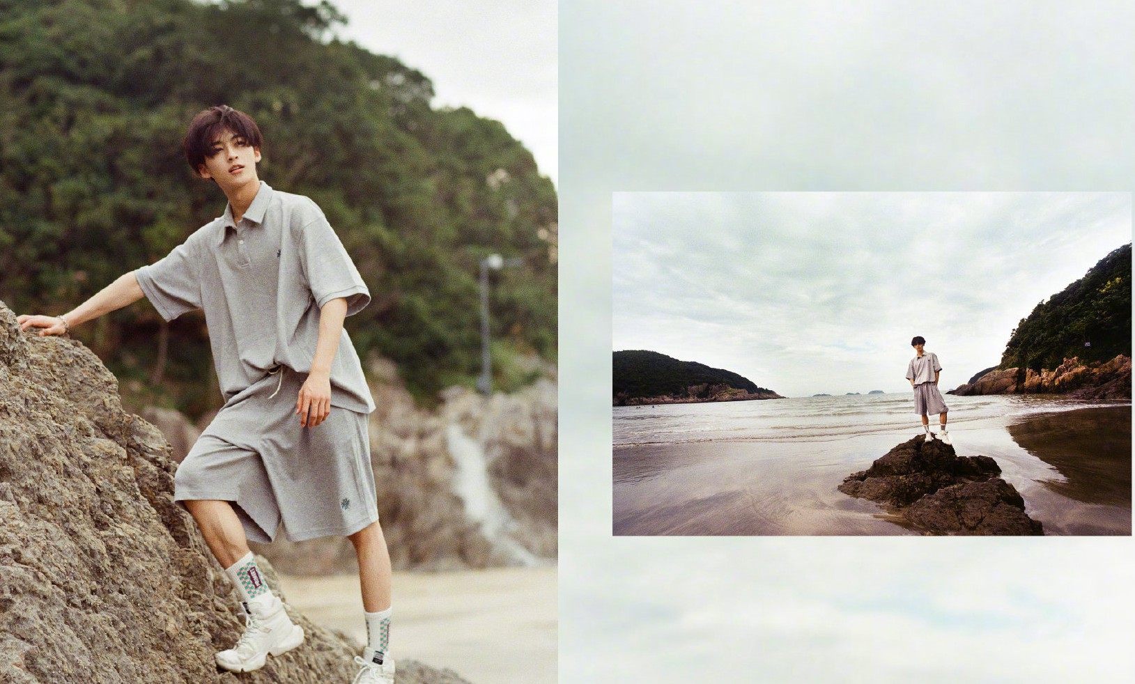 何洛洛蘑菇头造型海边胶片大片