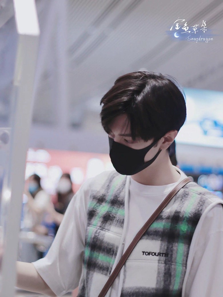 陈哲远录制快本绿色格纹马甲清新帅气照片