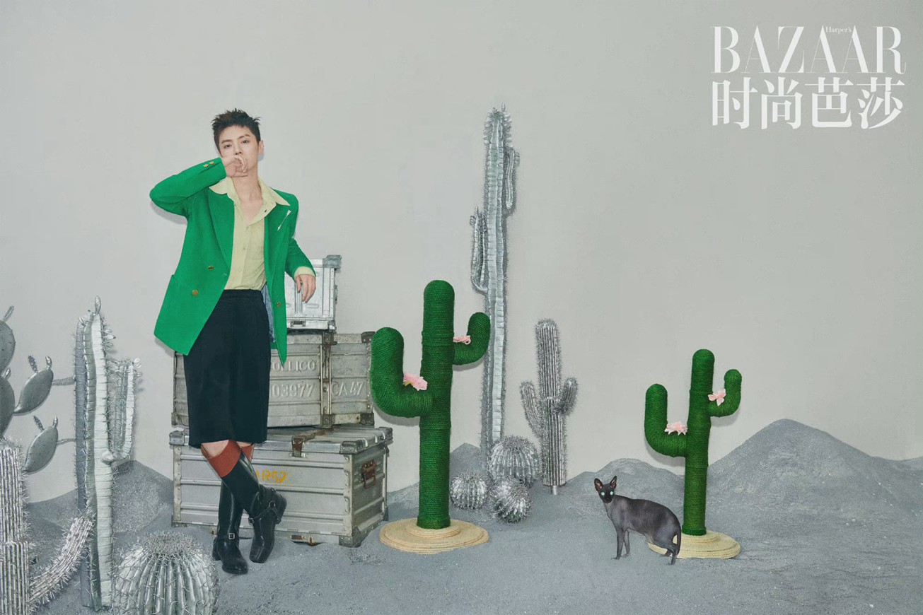 鹿晗银色沙丘芭莎大片利落短发帅气十足