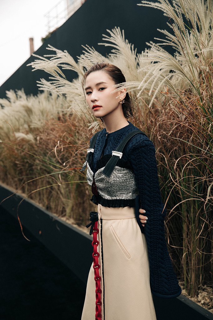 何超莲拼色长裙格调十足写真美照