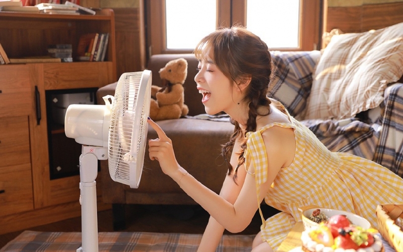 麻花辫美女吊带连衣裙室内写真