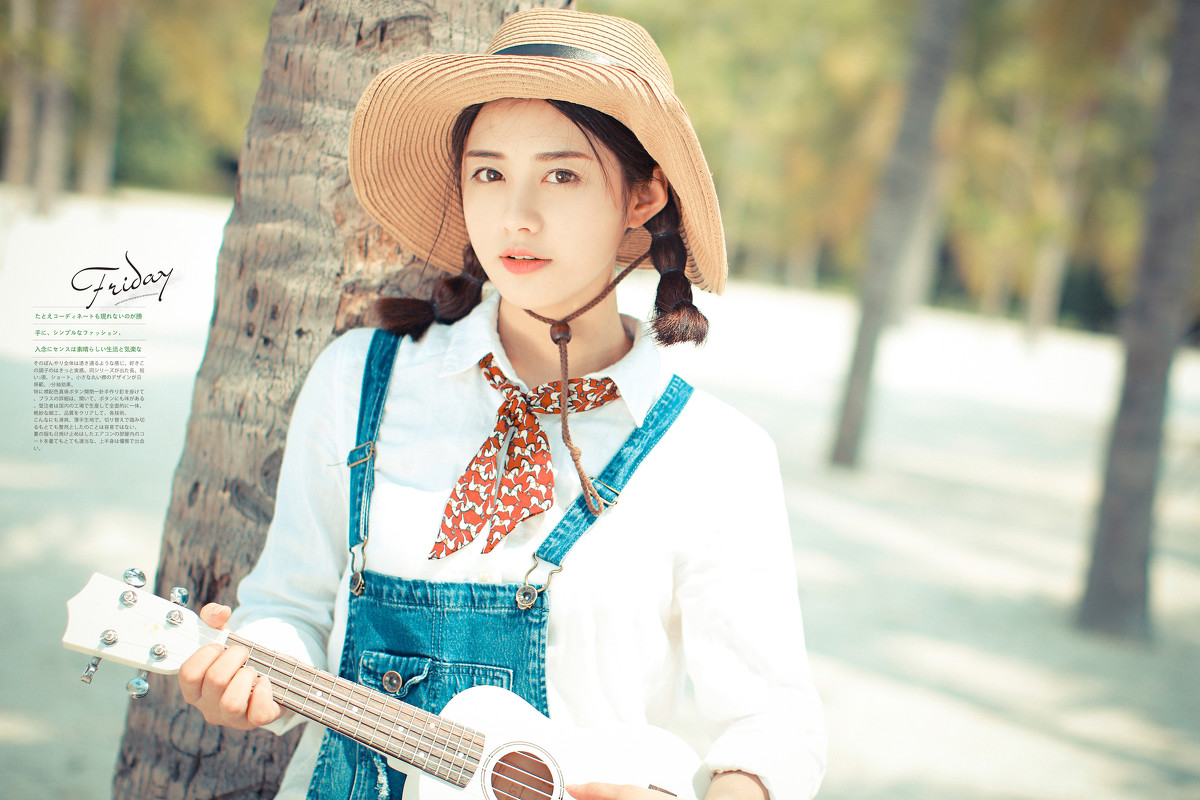 双麻花辫牛仔背带裤美少女