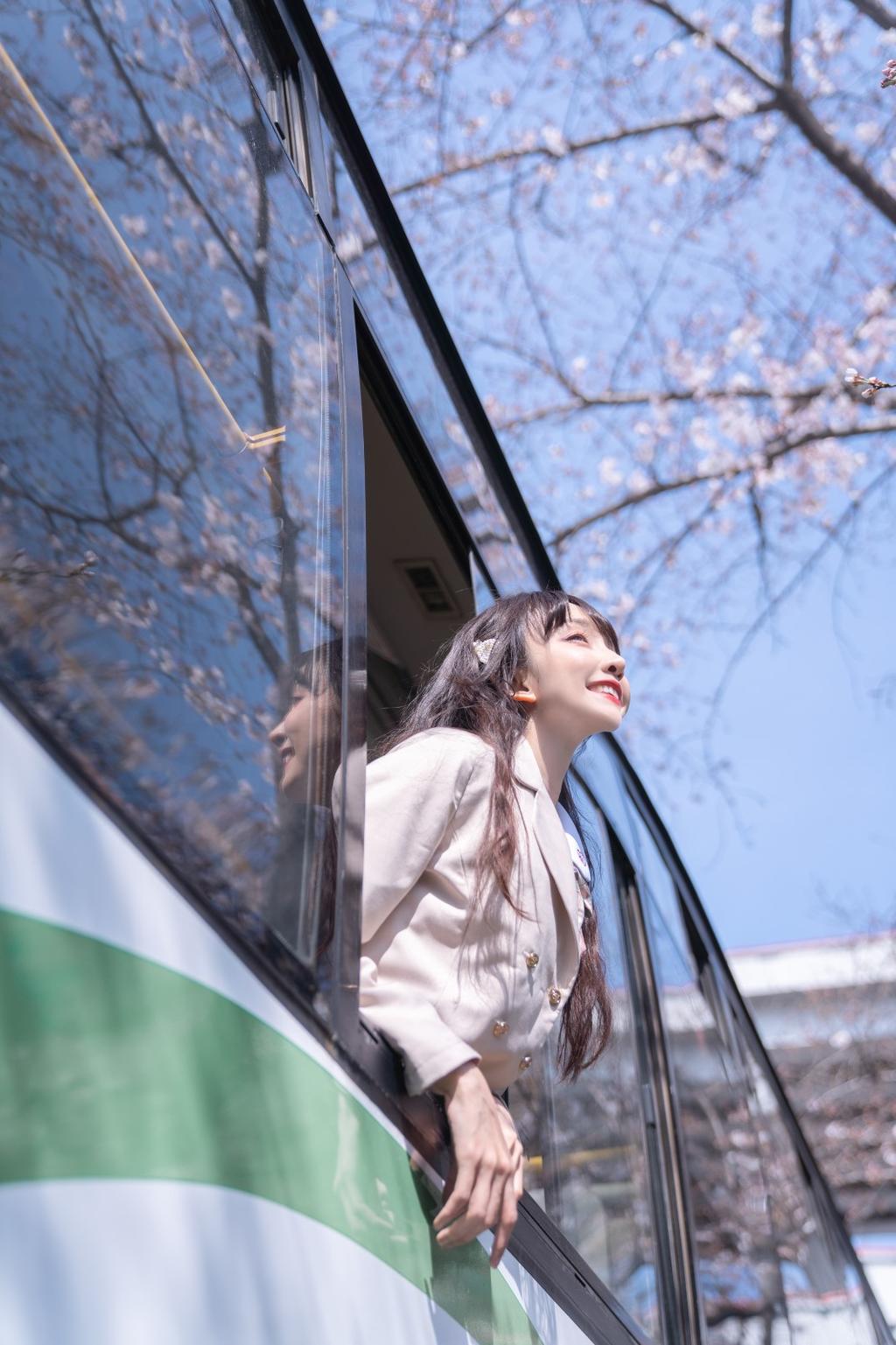 樱花树下制服美女白丝美腿图片