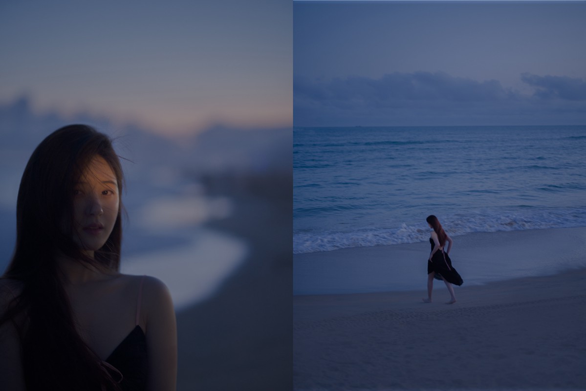 赵露思海边光影大片黑色长裙慵懒不失浪漫