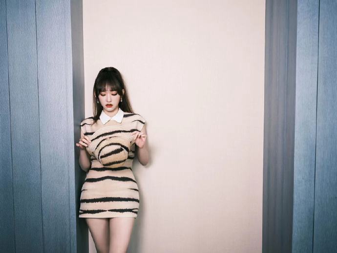 程潇虎纹连衣裙利落高马尾写真