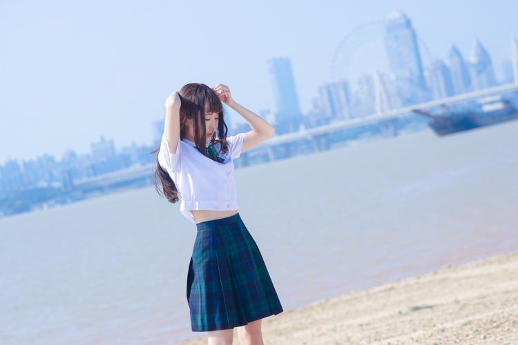 校园短发美女清纯海边jk制服百合文艺写真