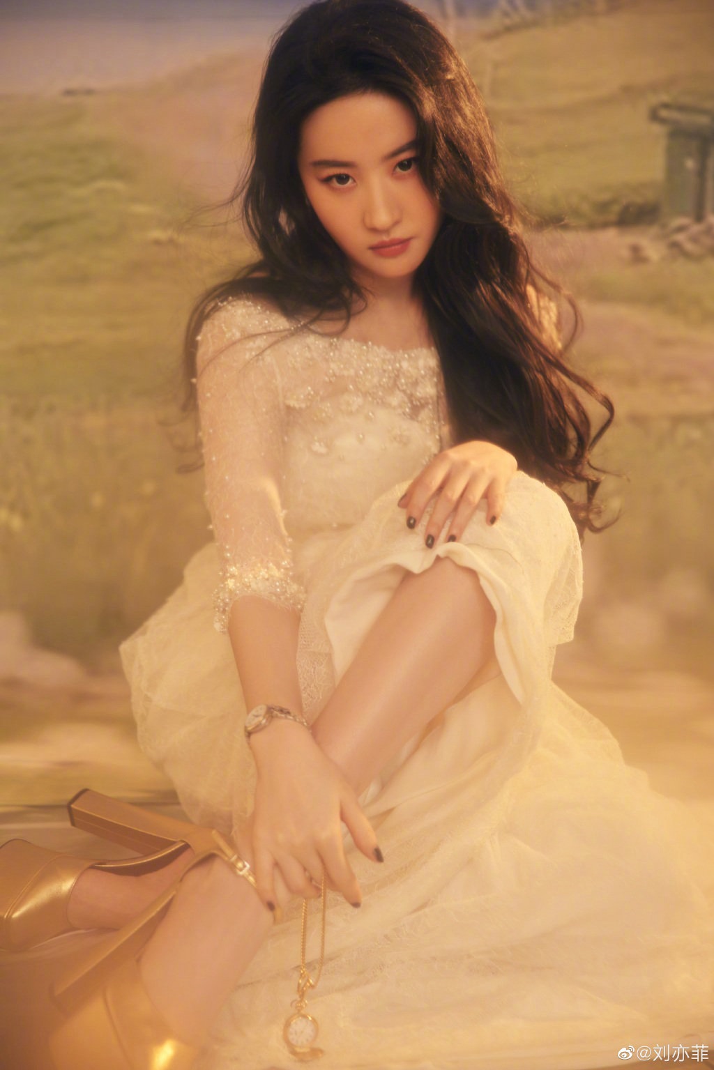 刘亦菲蕾丝珍珠纱裙温柔典雅写真