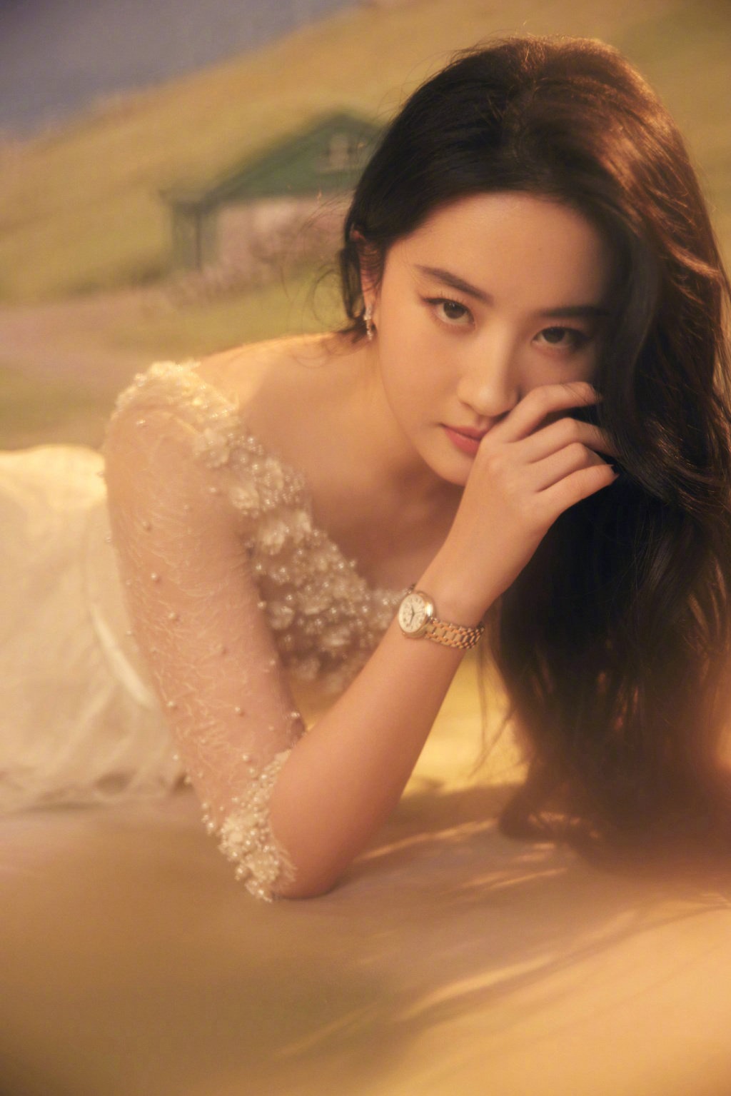 刘亦菲蕾丝珍珠纱裙温柔典雅写真