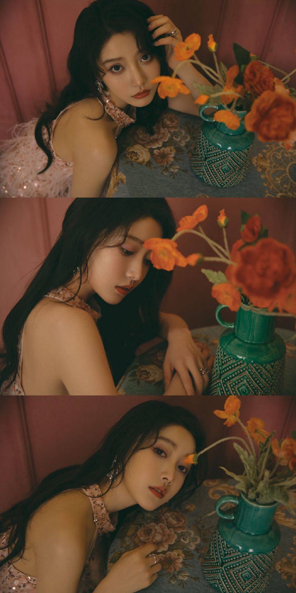 姜贞羽粉色羽毛短裙梦幻甜美写真