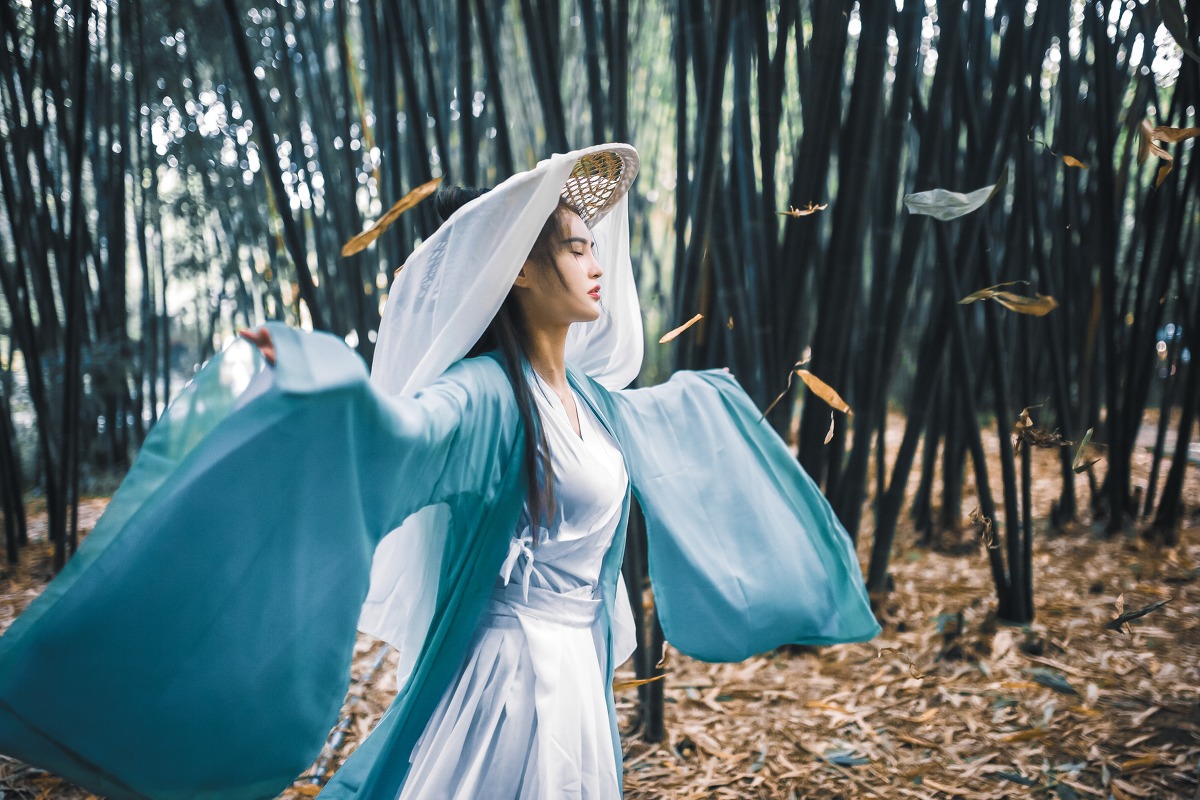 竹林里的古装女侠美女