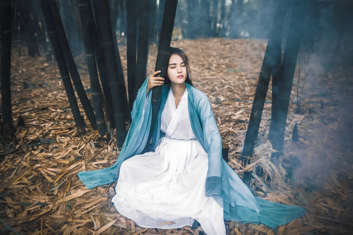 竹林里的古装女侠美女