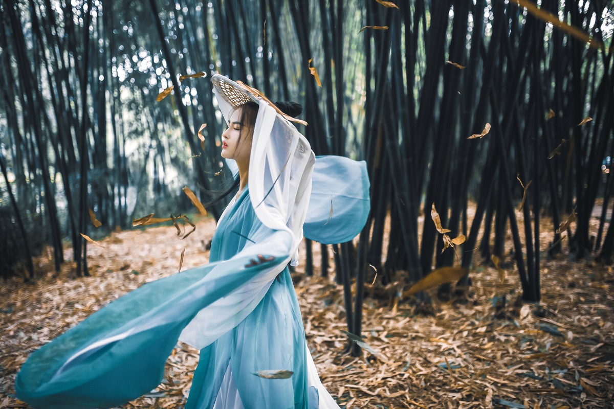 竹林里的古装女侠美女