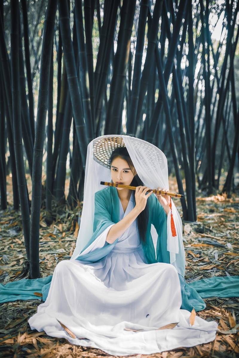 竹林里的古装女侠美女