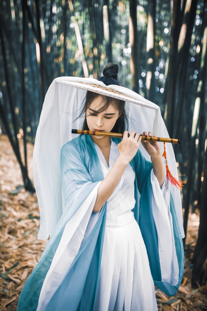 竹林里的古装女侠美女