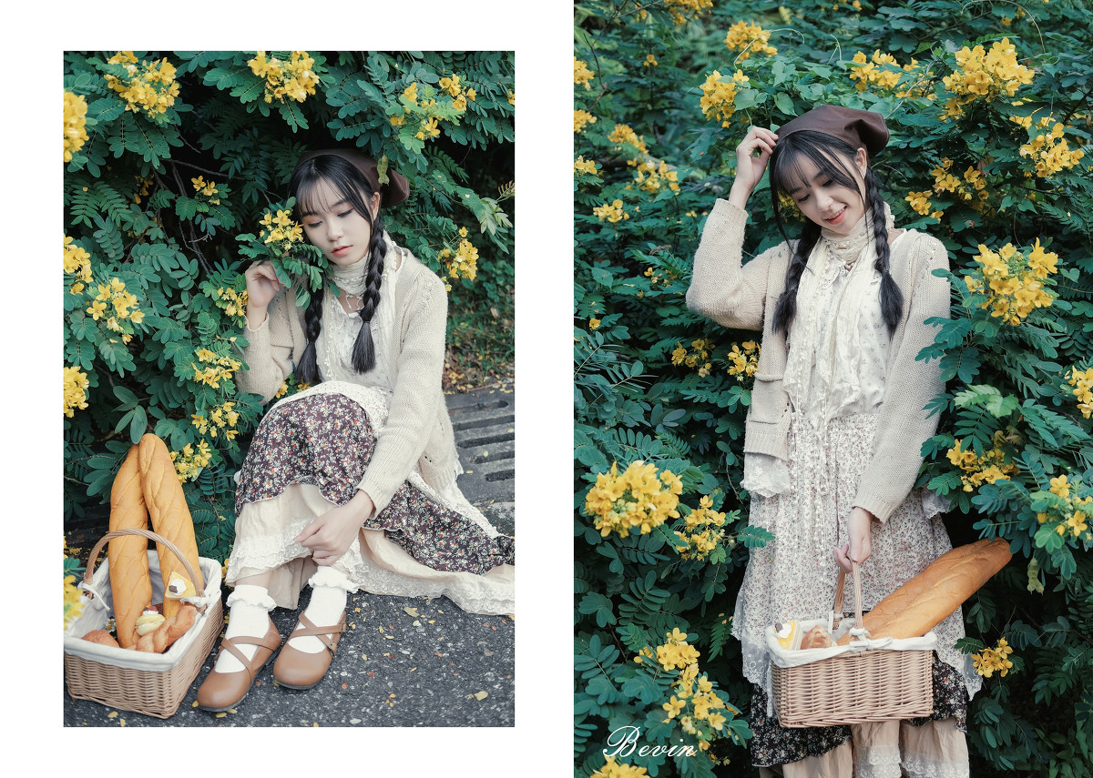 粗黑麻花辫的采茶美女