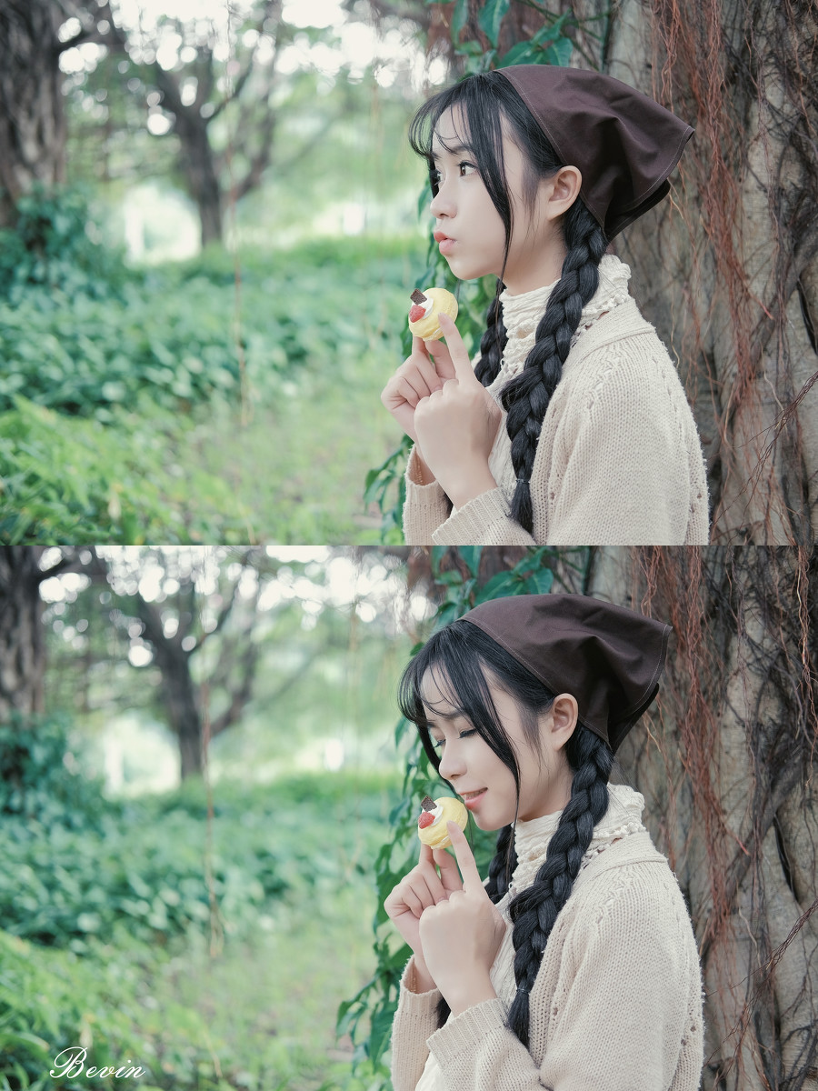 粗黑麻花辫的采茶美女