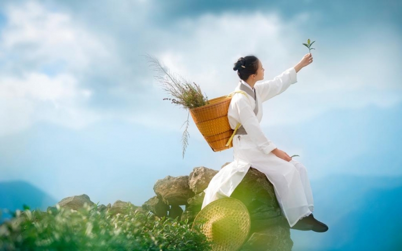 戴斗笠的白衣古装武侠美女写真