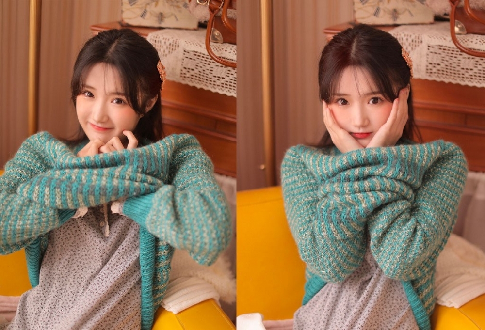 娃娃脸美女俏皮可爱居家治愈甜美笑容写真图片