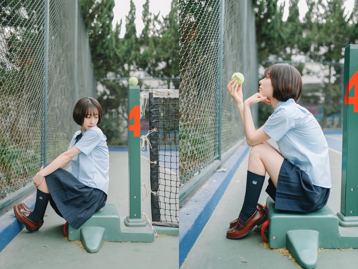 超好看的短发美女学生制服超短裙校园写真