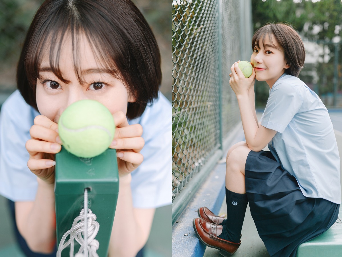 超好看的短发美女学生制服超短裙校园写真