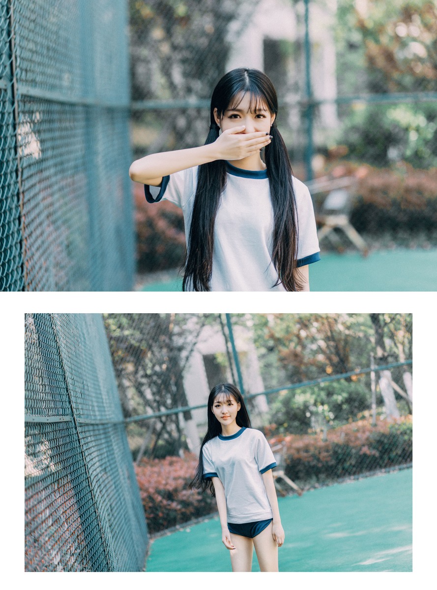 漂亮美腿长发女孩校园写真