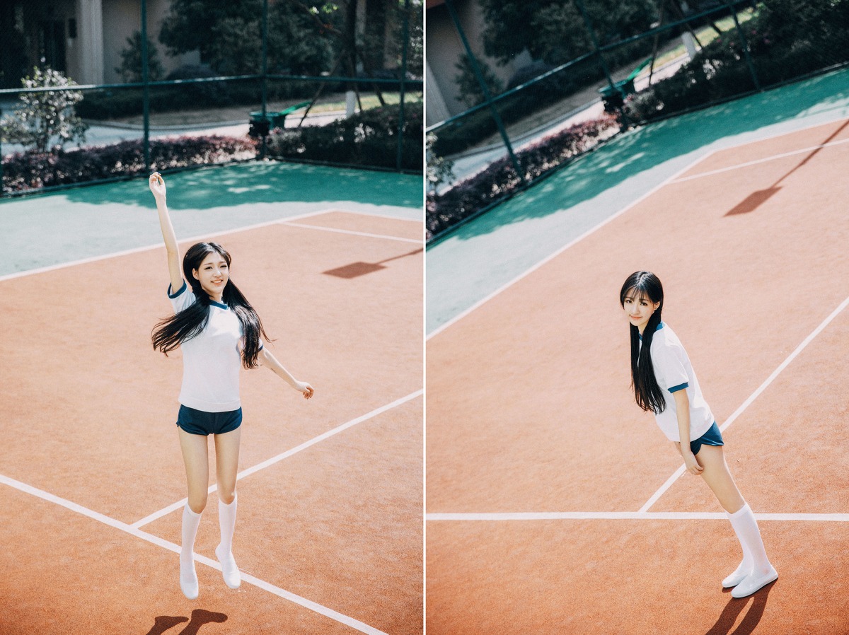 漂亮美腿长发女孩校园写真