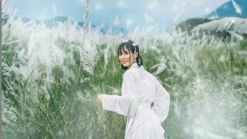 白衣古装美女芦苇荡小清新写真