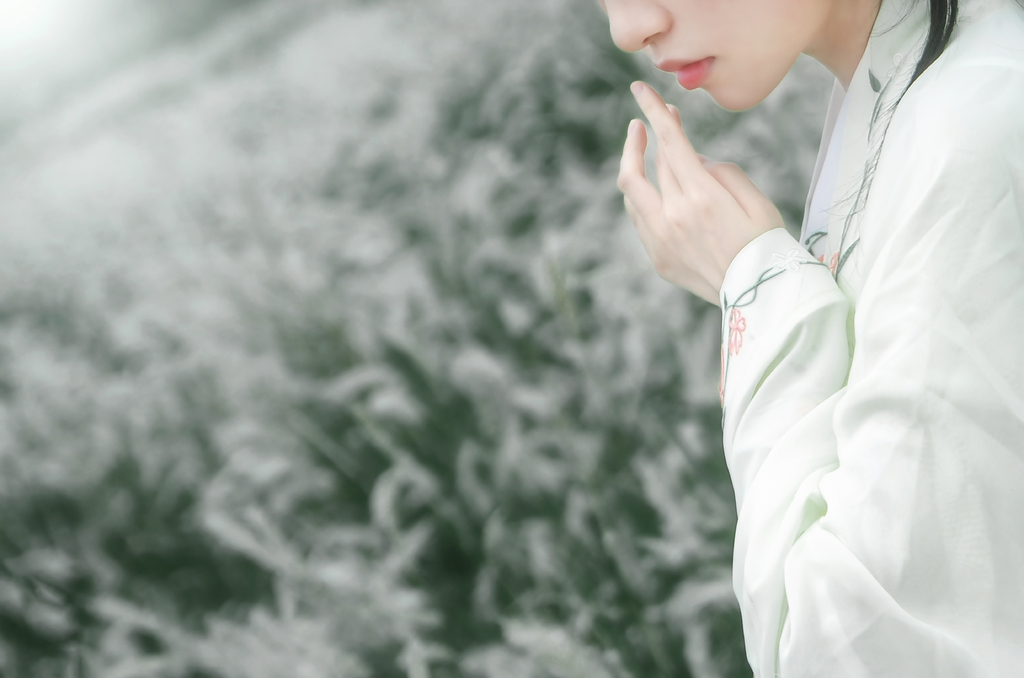 古装惊艳美女一袭青衣精致侧颜乌黑发丝唯美写真